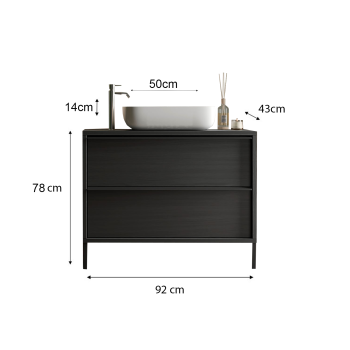 Badezimmerschrank mit 2 Schubladen und Waschbecken aus STAHL