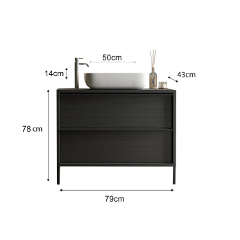 Badezimmerschrank mit 2 Schubladen und Waschbecken aus STAHL