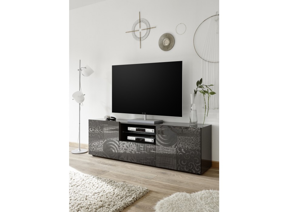 MIRO TV-Ständer 2 Türen / 1 Schublade 181x57x43 cm schwarze Farbe