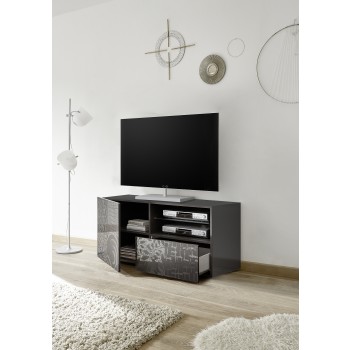 MIRO Kleiner TV-Ständer, 1 Tür, 1 Schublade, 121 x 42 x 57 cm, schwarze Farbe