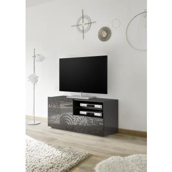 MIRO Kleiner TV-Ständer, 1 Tür, 1 Schublade, 121 x 42 x 57 cm, schwarze Farbe