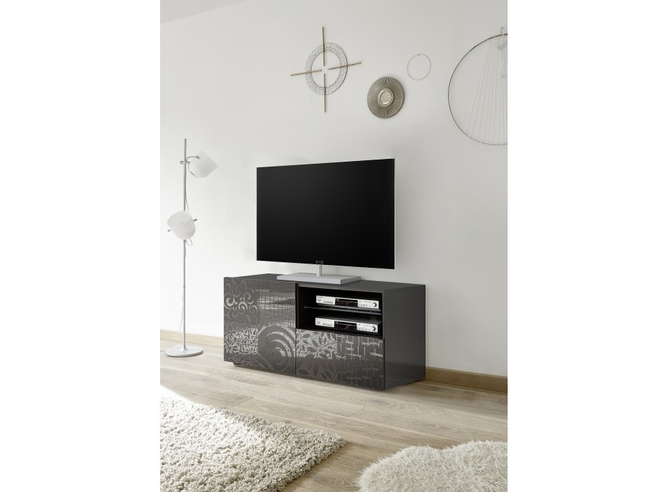 MIRO Kleiner TV-Ständer, 1 Tür, 1 Schublade, 121 x 42 x 57 cm, schwarze Farbe