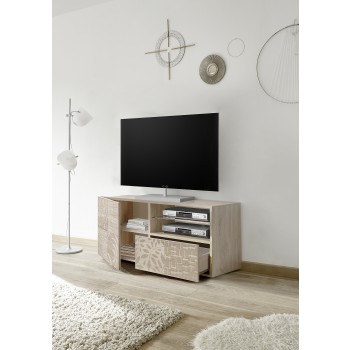 MIRO Kleiner TV-Ständer, 1 Tür, 1 Schublade, 121 x 42 x 57 cm, Eichenfarbe