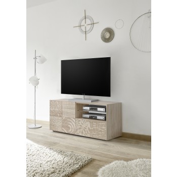 MIRO Kleiner TV-Ständer, 1 Tür, 1 Schublade, 121 x 42 x 57 cm, Eichenfarbe