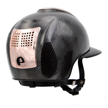 GLÄNZENDER SCHWARZER E-LIGHT-CARBON-HELM MIT GLÄNZENDEM SCHWARZEM POLO-VISIER UND 3 ROSÉGOLDENEN EINSÄTZEN