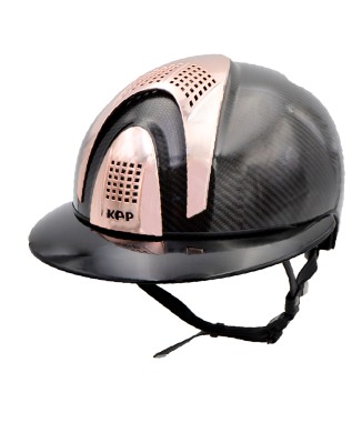 GLÄNZENDER SCHWARZER E-LIGHT-CARBON-HELM MIT GLÄNZENDEM SCHWARZEM POLO-VISIER UND 3 ROSÉGOLDENEN EINSÄTZEN