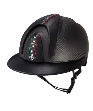 MATTSCHWARZER E-LIGHT-CARBON-HELM MIT SWAROVSKI-ITALIEN-FLAGGE