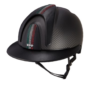 MATTSCHWARZER E-LIGHT-CARBON-HELM MIT SWAROVSKI-ITALIEN-FLAGGE