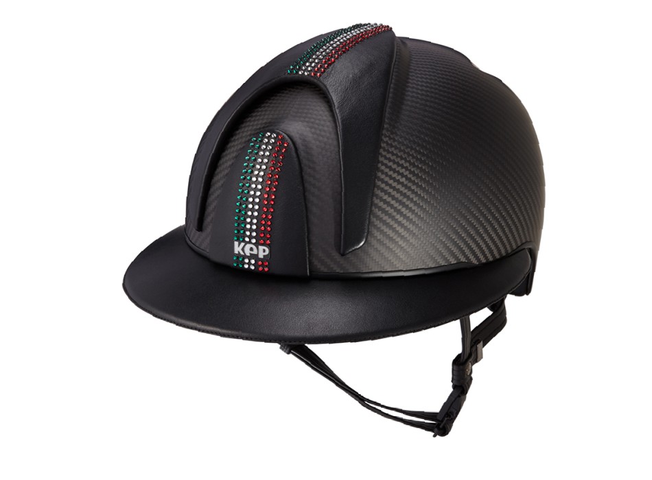 MATTSCHWARZER E-LIGHT-CARBON-HELM MIT SWAROVSKI-ITALIEN-FLAGGE