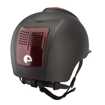 MATTSCHWARZER E-LIGHT CARBON-HELM MIT METALLISCHEM BURGUND-VISIER UND 2 METALLISCHEN BURGUND-EINSÄTZEN