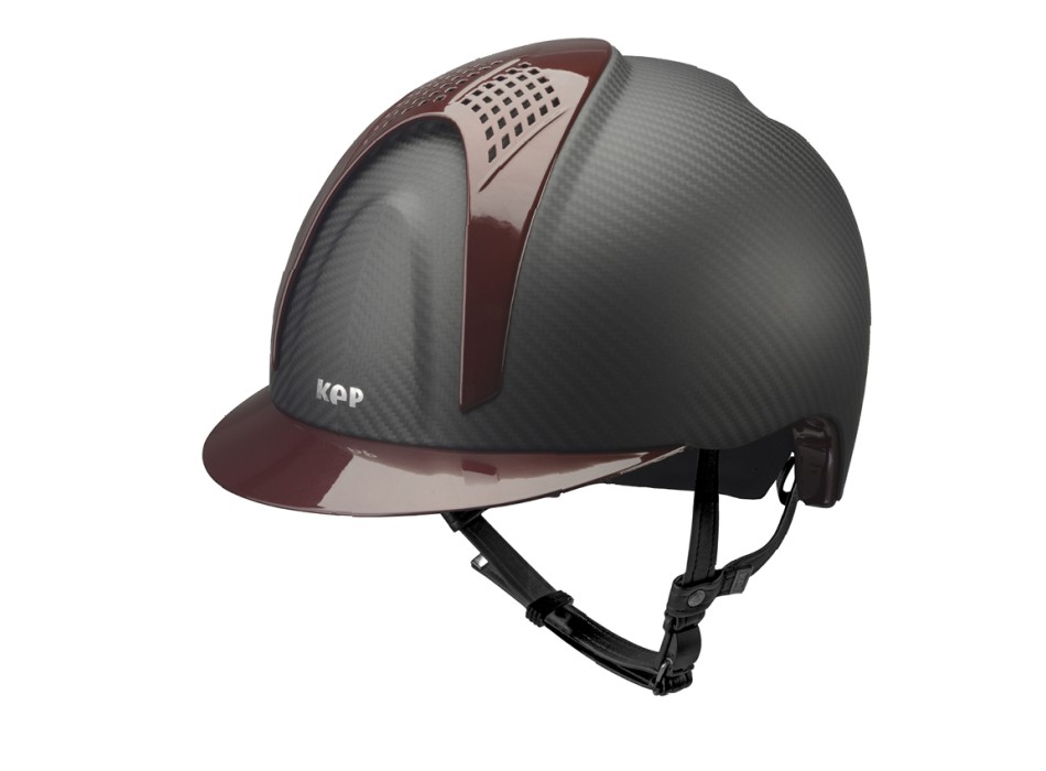 MATTSCHWARZER E-LIGHT CARBON-HELM MIT METALLISCHEM BURGUND-VISIER UND 2 METALLISCHEN BURGUND-EINSÄTZEN