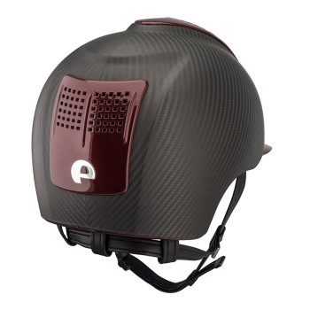 MATTSCHWARZER E-LIGHT-CARBON-HELM MIT METALLISCHEM BURGUND-VISIER UND 3 METALLISCHEN BURGUND-EINSÄTZEN