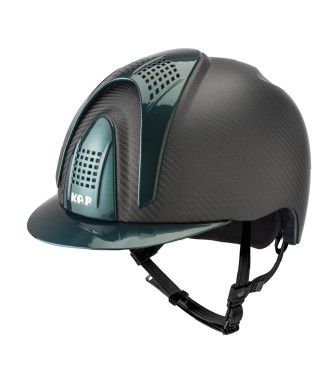 MATTSCHWARZER E-LIGHT CARBON-HELM MIT METALLGRÜNEM VISIER UND 3 METALLGRÜNEN EINSÄTZEN