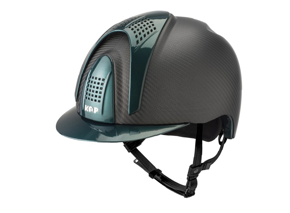 MATTSCHWARZER E-LIGHT CARBON-HELM MIT METALLGRÜNEM VISIER UND 3 METALLGRÜNEN EINSÄTZEN