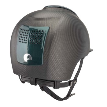 MATTSCHWARZER E-LIGHT CARBON-HELM MIT METALLISCHEM GRÜNEN VISIER UND 2 METALLISCHEN GRÜNEN STECKER