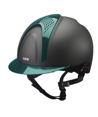 MATTSCHWARZER E-LIGHT CARBON-HELM MIT METALLISCHEM GRÜNEN VISIER UND 2 METALLISCHEN GRÜNEN STECKER