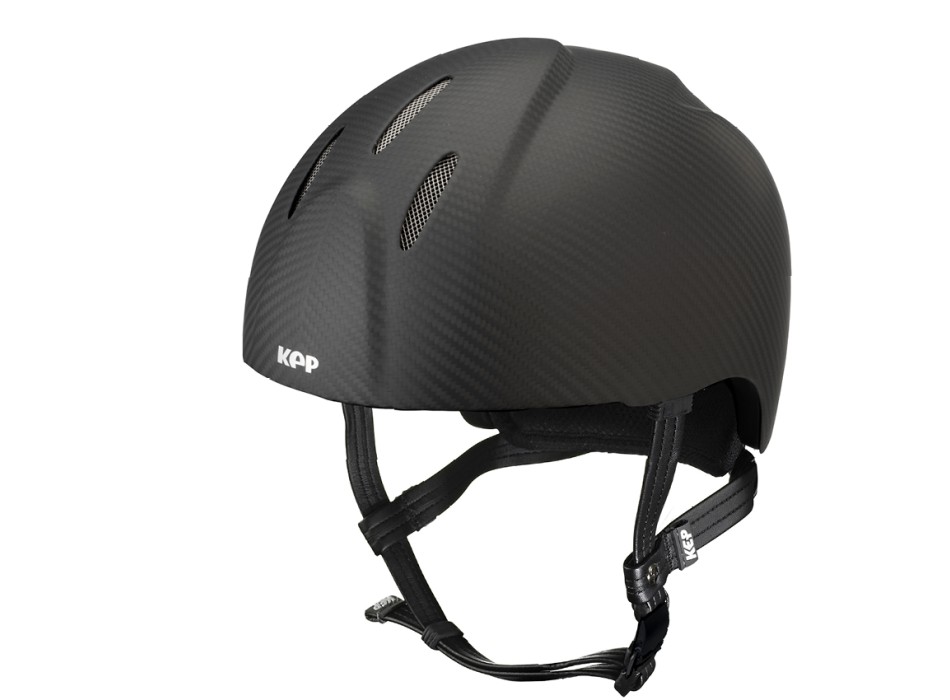 MATTSCHWARZER E-LIGHT-CARBON-HELM OHNE VISIER / EDELSTAHLGITTER / STANDARDGURT