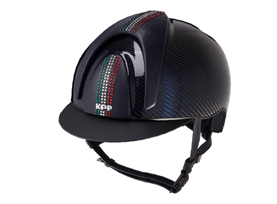 E-LIGHT SHINE BLUE CARBON HELM MIT SWAROVSKI ITALIEN FLAGGE