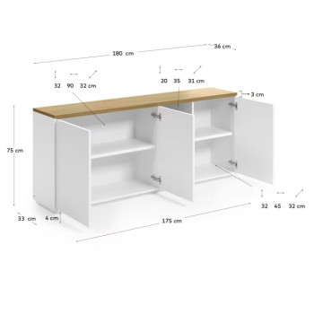 Abilen 3-türiges Sideboard aus Eichenfurnier und weißem Lack 180 x 75 cm FSC 100 %