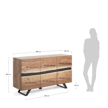 Credenza Uxia 3 ante in massello di acacia e acciagno acacia