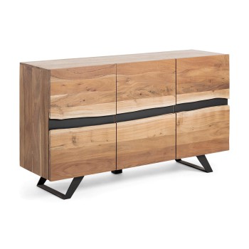 Credenza Uxia 3 ante in massello di acacia e acciagno acacia