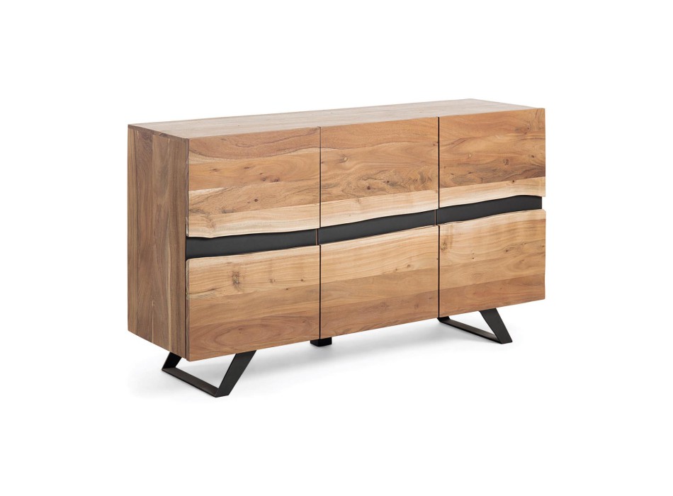 Credenza Uxia 3 ante in massello di acacia e acciagno acacia