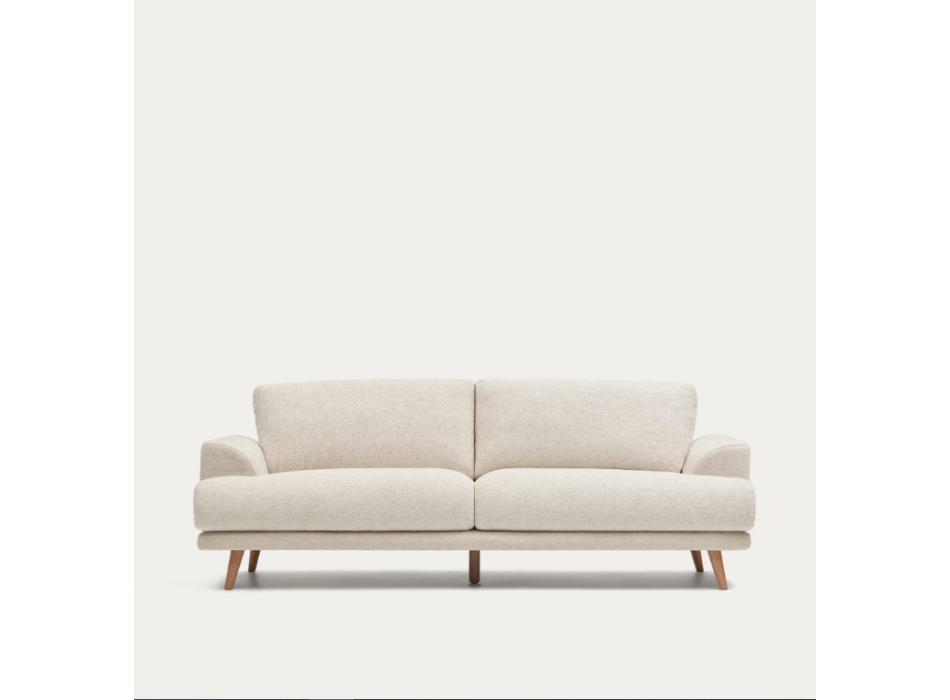 Weißes 3-Sitzer-Sofa „Karin“ mit Beinen aus Massivholz