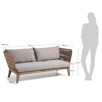 Belleny 3-Sitzer-Sofa aus beigem Seil und Massivholz