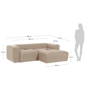 Divano Blok 2 posti chaise longue destro beige 240 cm