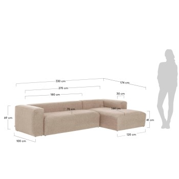 Divano Blok 4 posti chaise longue destra beige 330 cm