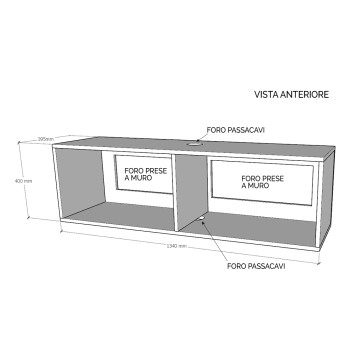 Isoka Elements - Klappbarer TV-Sockel mit Kabelverschraubung L.133,6 H.40 T.39,2 mit Füßen aus Natureiche