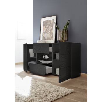 Sideboard 2 Türen 2 Schubladen MIRO 181x84x43 cm schwarze Farbe