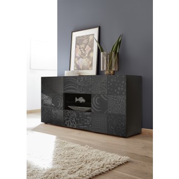 Sideboard 2 Türen 2 Schubladen MIRO 181x84x43 cm schwarze Farbe