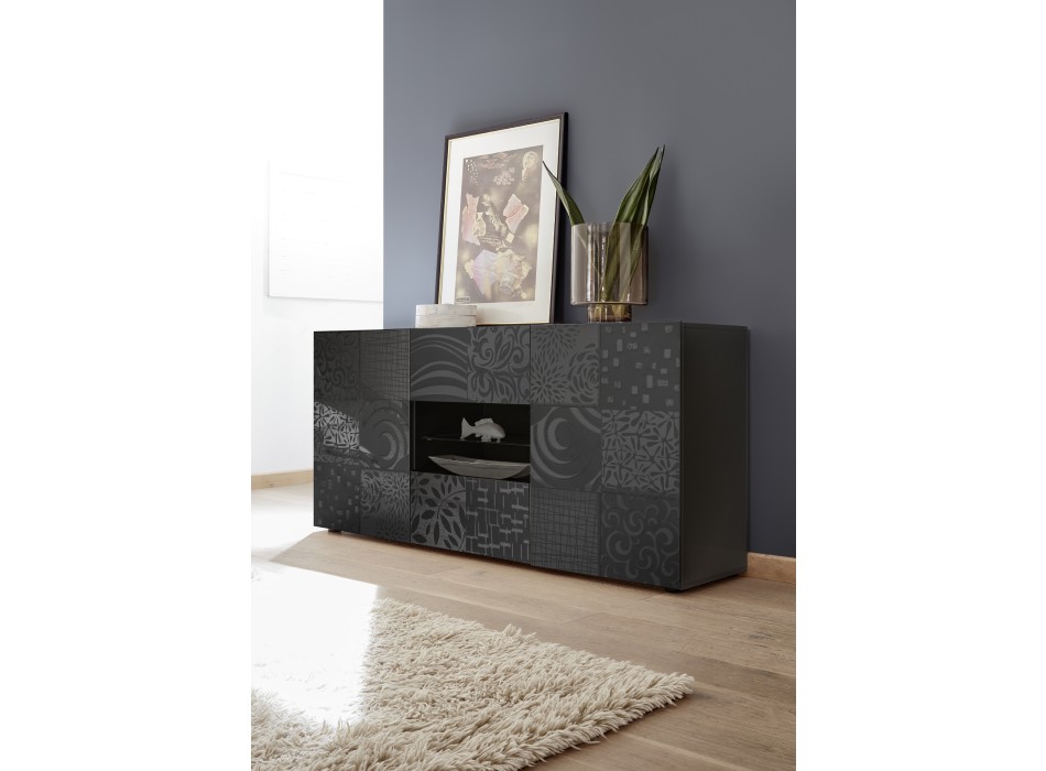 Sideboard 2 Türen 2 Schubladen MIRO 181x84x43 cm schwarze Farbe