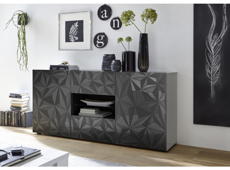 Sideboard 2 Türen 2 Schubladen PRISMA schwarz