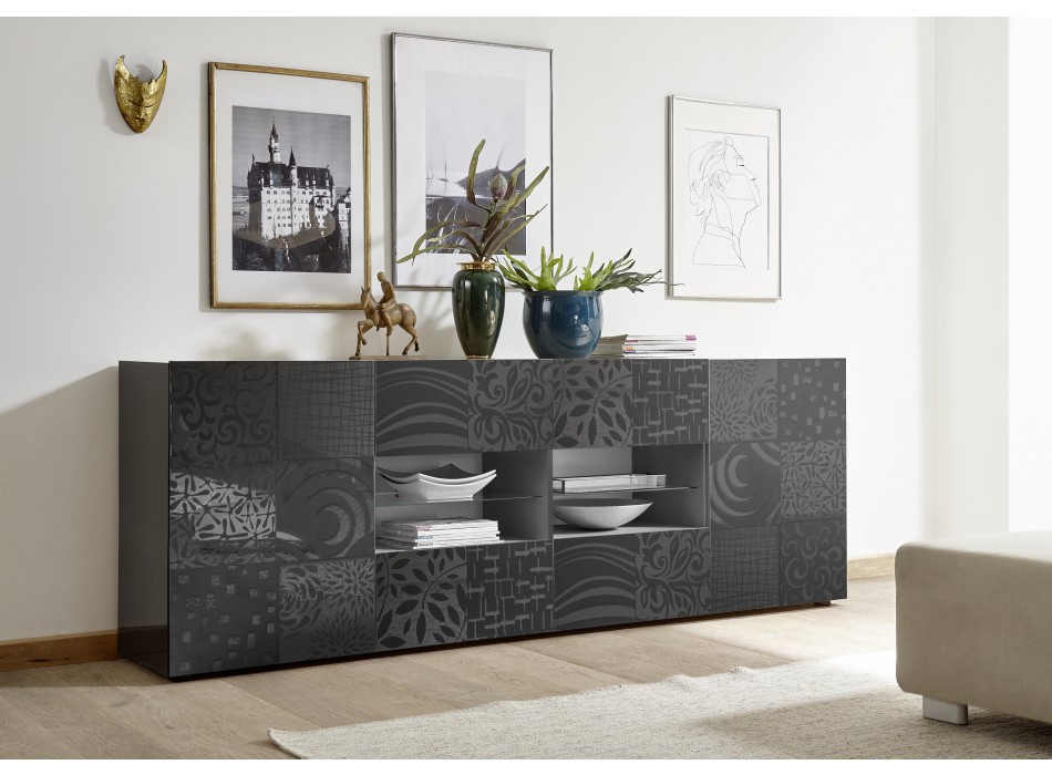 Sideboard 2 Türen 4 Schubladen MIRO 241x84x43 cm graue Farbe