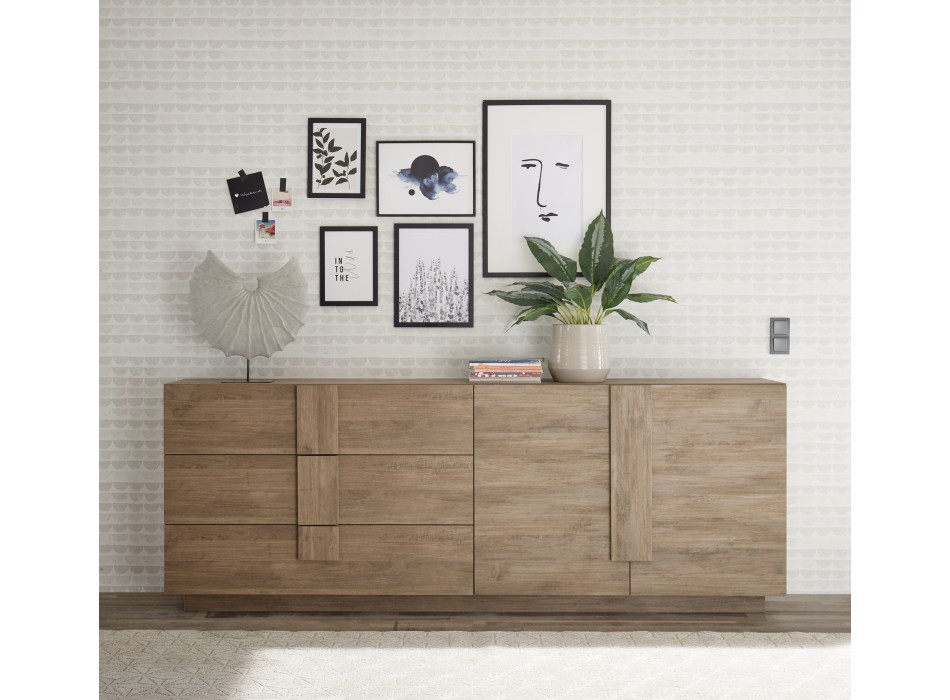 Sideboard 3 Schubladen 2 Türen JUPITER 241x44x90 cm Walnussfarbe