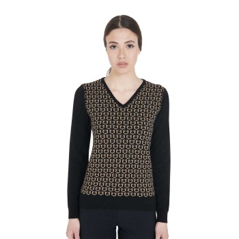 DAMEN-SWEATER MIT V-AUSSCHNITT UND KONTRAST-LOGOS