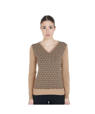 DAMEN-SWEATER MIT V-AUSSCHNITT UND KONTRAST-LOGOS