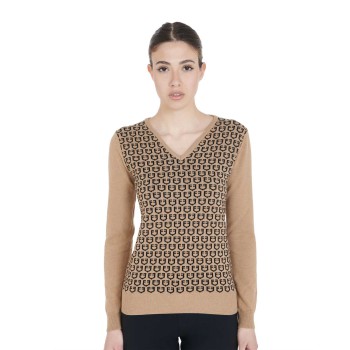 DAMEN-SWEATER MIT V-AUSSCHNITT UND KONTRAST-LOGOS