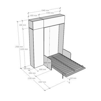 Mod.Kentaro Sofà 1/2 - Bett 120 Kentaro Sofa Esche weiß mit Säule - Hängeschrank mit Oberlicht - Hängeschrank über Säule