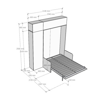 Mod.Kentaro Französisches Sofa - Bett 140 Kentaro Sofa Weiße Esche mit Säule - Hängeschrank mit Oberlicht - Hängeschrank über Säule