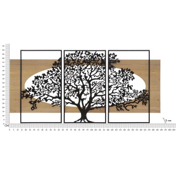 BAUM-WANDPANEEL-SET AUS EISEN UND HOLZ, 3-TLG