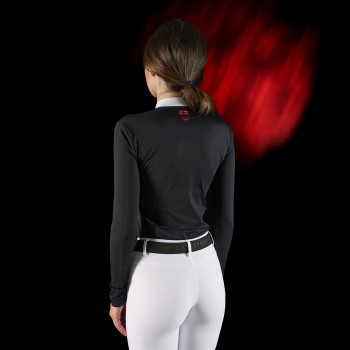 Equestro Ridertechnology Damen-Wettkampfpoloshirt mit langen Ärmeln und Reißverschluss