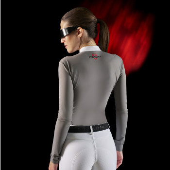 Equestro Ridertechnology Damen-Wettkampfpoloshirt mit langen Ärmeln und Reißverschluss