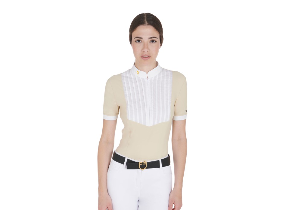 SLIM FIT-POLOSHIRT AUS plissierter BAUMWOLLE FÜR DAMEN