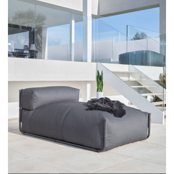 Modularer Outdoor-Lounge-Sofahocker, quadratisch, dunkelgraues und schwarzes Aluminium, 165 x 101 cm