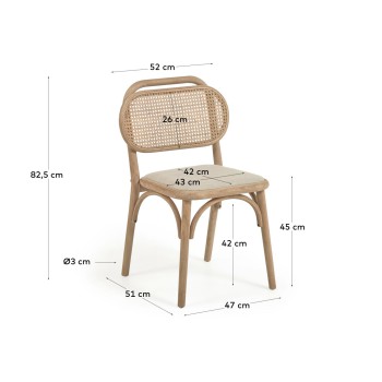 Sedia Doriane in legno massello di rovere finitura naturale e seduta in tessuto