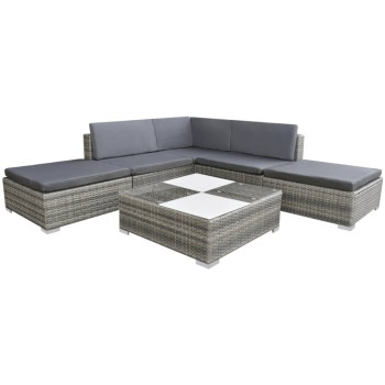 Gartensofa-Set 6-teilig mit Polyrattan-Kissen