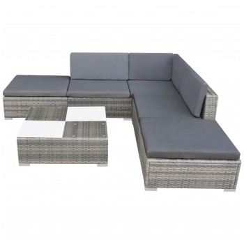 Gartensofa-Set 6-teilig mit Polyrattan-Kissen